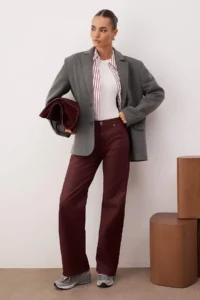 TRENDYOLMİLLA Burgundy Coated High Waist Wide Leg jeans