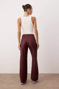 TRENDYOLMİLLA Burgundy Coated High Waist Wide Leg jeans - Image 4