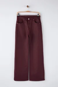 TRENDYOLMİLLA Burgundy Coated High Waist Wide Leg jeans - Image 5