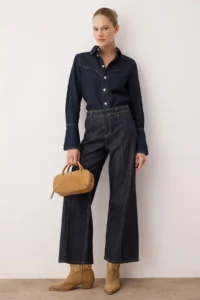 TRENDYOLMİLLA Dark Blue High Waist culotte Fit jeans - Image 2