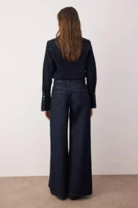 TRENDYOLMİLLA Dark Blue High Waist Rose Belt Detailed Wide Leg jeans - Image 4