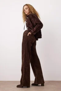 TRENDYOLMİLLA Brown Suede Look High Waist Wide Leg jeans - Image 2