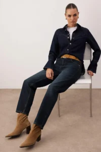 TRENDYOLMİLLA Dark Blue High Waist Straight/Plain Hem jeans - Image 2
