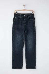 TRENDYOLMİLLA Dark Blue High Waist Straight/Plain Hem jeans - Image 5