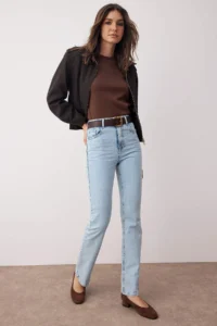 TRENDYOLMİLLA Light Blue High Waist Straight Plain Kesim comfort jeans - Image 2
