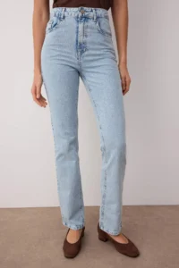 TRENDYOLMİLLA Light Blue High Waist Straight Plain Kesim comfort jeans - Image 3