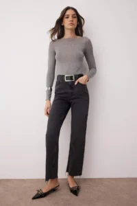 TRENDYOLMİLLA Anthracite High Waist Straight Plain Hem jeans - Image 2