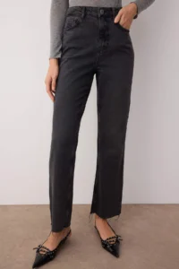 TRENDYOLMİLLA Anthracite High Waist Straight Plain Hem jeans - Image 3