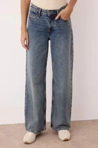TRENDYOLMİLLA Mavi Vintage Washed Regular Waist Wide Leg jeans - Image 3
