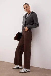 TRENDYOLMİLLA Dark Brown High Waist Bilek Size culotte 100% Cotton jeans - Image 2