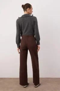 TRENDYOLMİLLA Dark Brown High Waist Bilek Size culotte 100% Cotton jeans - Image 4
