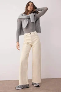 TRENDYOLMİLLA Ecru High Waist Bilek Size culotte 100% Cotton jeans