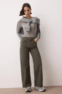 TRENDYOLMİLLA Khaki High Waist Bilek Size culotte 100% Cotton jeans
