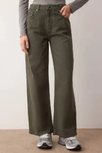 TRENDYOLMİLLA Khaki High Waist Bilek Size culotte 100% Cotton jeans - Image 3
