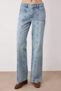 TRENDYOLMİLLA Mavi Stitching and Pocket Detail Low Waist Wide Leg jeans - Image 3