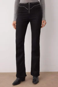 TRENDYOLMİLLA Black High Waist comfort/Flexible Waist Trok Detailed Flare flared leg jeans - Image 3