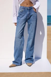 TRENDYOLMİLLA More Sustainable Blue Rejeneratif Cotton Regular Waist Wide Leg Wide Leg jeans - Image 3