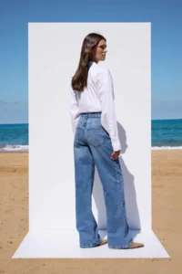 TRENDYOLMİLLA More Sustainable Blue Rejeneratif Cotton Regular Waist Wide Leg Wide Leg jeans - Image 4