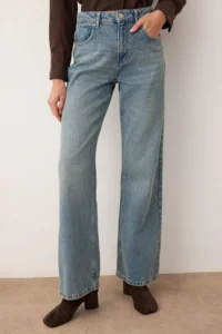TRENDYOLMİLLA Mavi Vintage Wash High Waist Wide Leg Wide Leg 100% Cotton Non-Stretch jeans - Image 3
