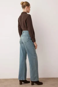 TRENDYOLMİLLA Mavi Vintage Wash High Waist Wide Leg Wide Leg 100% Cotton Non-Stretch jeans - Image 4