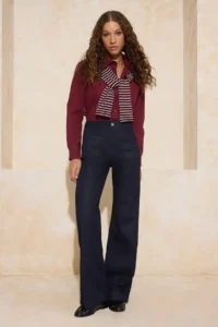 TRENDYOLMİLLA Navy Blue High Waist Pocket Detail Raw Wide Leg jeans