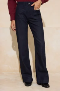 TRENDYOLMİLLA Navy Blue High Waist Pocket Detail Raw Wide Leg jeans - Image 3