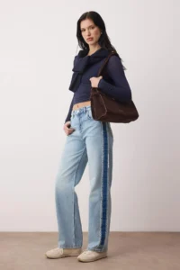 TRENDYOLMİLLA Mavi Stitching Detailed High Waist Wide Leg jeans