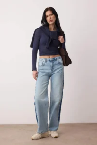 TRENDYOLMİLLA Mavi Stitching Detailed High Waist Wide Leg jeans - Image 2