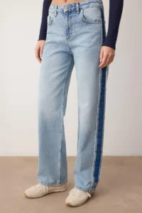 TRENDYOLMİLLA Mavi Stitching Detailed High Waist Wide Leg jeans - Image 3