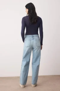 TRENDYOLMİLLA Mavi Stitching Detailed High Waist Wide Leg jeans - Image 4