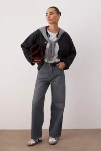 TRENDYOLMİLLA Gray High Waist Baggy Wide Leg Rahat Wide Leg 100% Cotton jeans