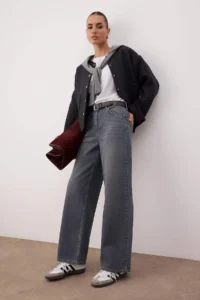 TRENDYOLMİLLA Gray High Waist Baggy Wide Leg Rahat Wide Leg 100% Cotton jeans - Image 2