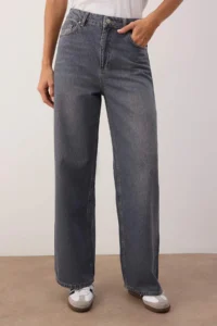 TRENDYOLMİLLA Gray High Waist Baggy Wide Leg Rahat Wide Leg 100% Cotton jeans - Image 3
