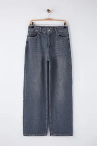 TRENDYOLMİLLA Gray High Waist Baggy Wide Leg Rahat Wide Leg 100% Cotton jeans - Image 5