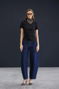 TRENDYOLMİLLA Trendyol Studio Dark Blue Waist Detailed High Waist Baggy jeans
