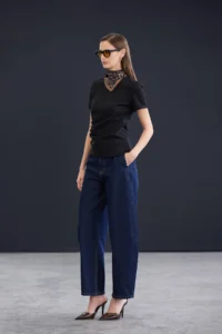 TRENDYOLMİLLA Trendyol Studio Dark Blue Waist Detailed High Waist Baggy jeans - Image 2