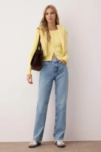 TRENDYOLMİLLA Mavi High Waist Plain Hem Straight jeans