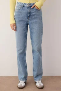 TRENDYOLMİLLA Mavi High Waist Plain Hem Straight jeans - Image 3