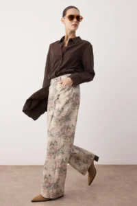 TRENDYOLMİLLA Multicolored flower patterned High Waist Wide Leg jeans
