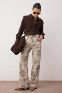 TRENDYOLMİLLA Multicolored flower patterned High Waist Wide Leg jeans - Image 2