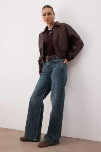 TRENDYOLMİLLA Dark Blue High Waist Wide Leg Palazzo Pants jeans - Image 2