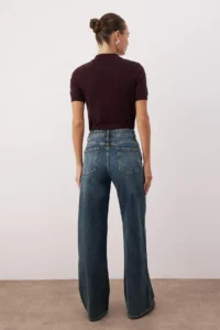 TRENDYOLMİLLA Dark Blue High Waist Wide Leg Palazzo Pants jeans - Image 4