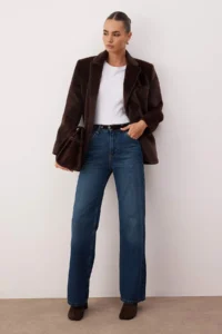 TRENDYOLMİLLA Dark Blue Arched High Waist Wide Leg jeans