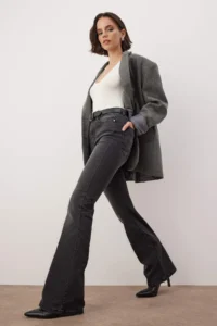 TRENDYOLMİLLA Anthracite High Waist flared leg comfort/Flexible Flare jeans - Image 2