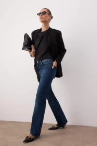 TRENDYOLMİLLA Dark Blue Cutaway High Waist comfort/Flexible Flare jeans - Image 2