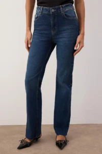 TRENDYOLMİLLA Dark Blue Cutaway High Waist comfort/Flexible Flare jeans - Image 3