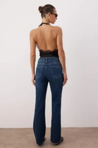 TRENDYOLMİLLA Dark Blue Cutaway High Waist comfort/Flexible Flare jeans - Image 4