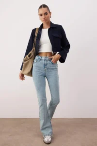 TRENDYOLMİLLA Light Blue High Waist comfort/Flexible Flare jeans - Image 4