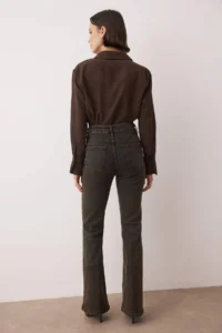 TRENDYOLMİLLA Brown High Waist comfort/Flexible Flare jeans with stitching detail - Image 4