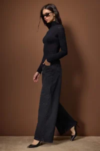 TRENDYOLMİLLA Black Stone Detailed Regular Waist Wide Leg jeans - Image 2